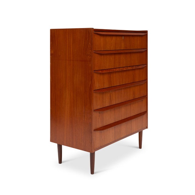 Mid-Century Modern Vintage Danish Mid-Century Six-Drawer Teak Tallboy Dresser 1960s For Sale - Image 3 of 7