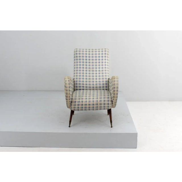 Mid-Century Wood and Fabric Armchair in the style of Marco Zanuso, Italy, 1950s For Sale - Image 3 of 13