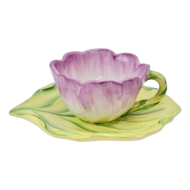Vietri Italian Water Garden Cup & Saucer For Sale