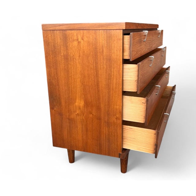 Restored Mid-Century Modern Walnut 4-Drawer Chest With Chrome Pulls For Sale - Image 10 of 16