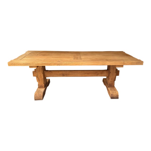 Early 1900s Belgian Oak Monastery Trestle Dining Table For Sale