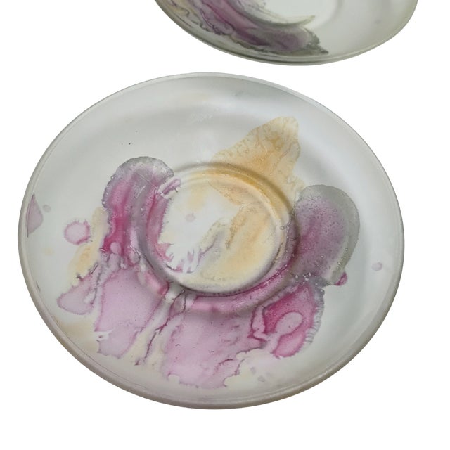 1980s Rueven Art Nouveau Demitasse Cups and Saucers Frosted Glass - Set of 6 For Sale - Image 10 of 14