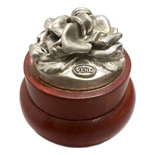 Mid-Century Modern Turned Wood Decorative Box with 800 Silver Rose Lid by Wenk, 1950s For Sale