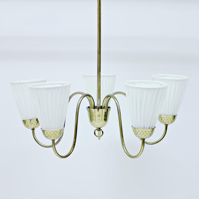 Metal Swedish Modern Brass Chandelier from Bergboms, 1940s For Sale - Image 7 of 11