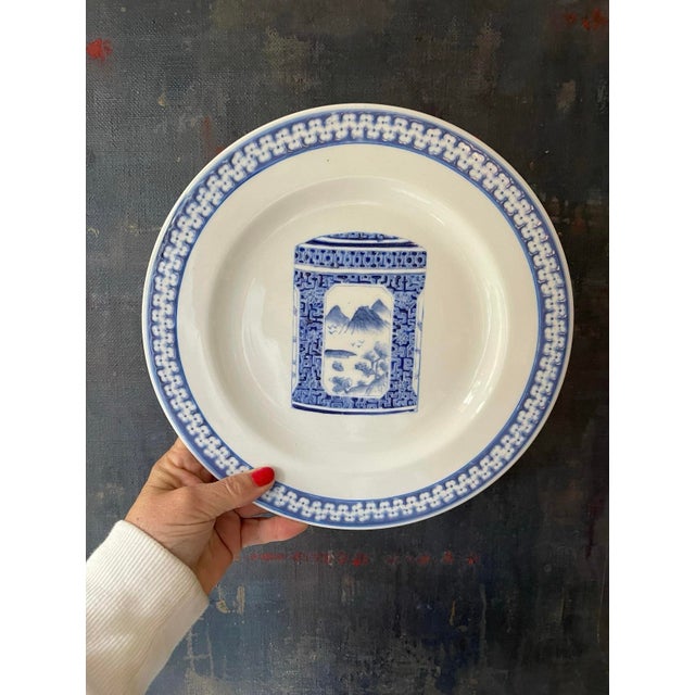 Early 20th Century Collection of Three (3) Blue and White Asian Decorative 10 5/8” Plates For Sale - Image 5 of 7
