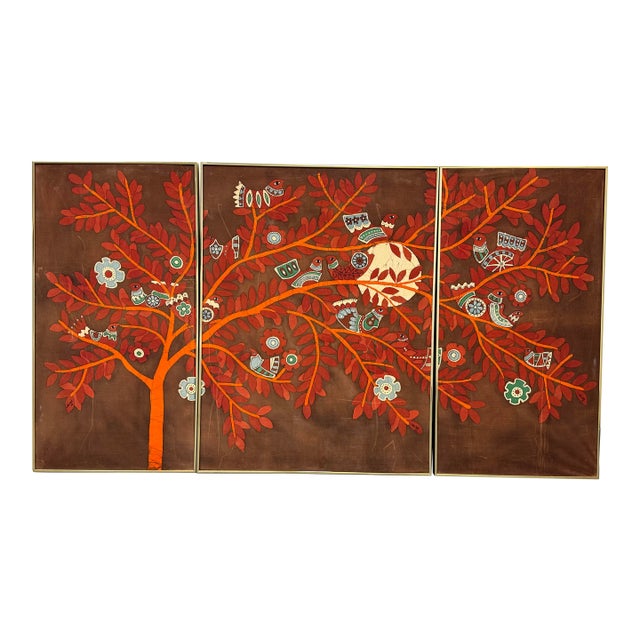 Amos Amit Signed Three-Panel Framed Batik, Circa 1982 For Sale