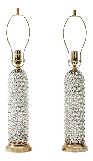 Mercury Glass Bubble Cylinder Lamps - A Pair
