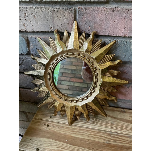 Vintage Bright Gold 13" Sunburst Wall Accent Mirror For Sale - Image 14 of 17