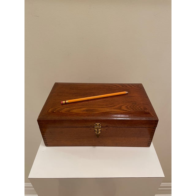 English Vintage Ralph Lauren Style Solid Wood Desk / Document Storage Box C.1940s For Sale - Image 3 of 11