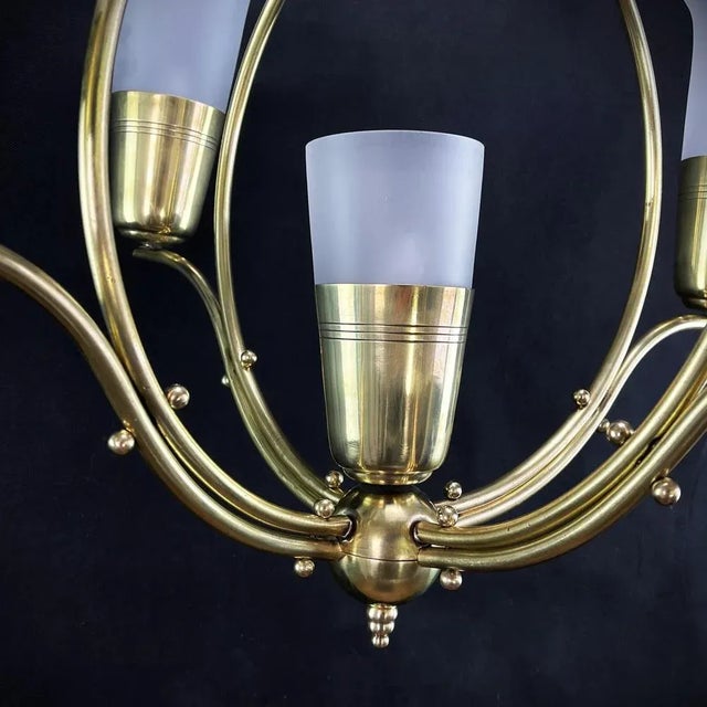 1930s Art Deco Ceiling Lamp with Large Glass Tulips, 1930s For Sale - Image 5 of 12