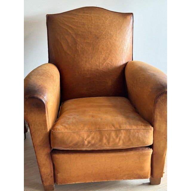 French Vintage Pair of French Leather Moustache Chairs For Sale - Image 3 of 18