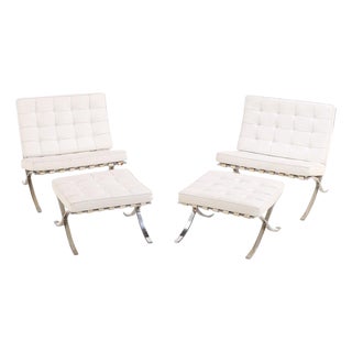 Pair of Attributed Knoll International Barcelona Chairs With Matching Ottomans, C. 1988. For Sale