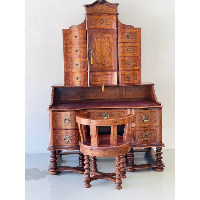 Exceptional rare unique antique - late 18-early19 th c West Germany secretaire. Rich intricate inlay wood on walnut wood,...