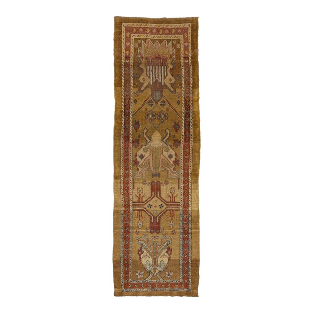 Vintage Persian Bakshaish Handmade Brown Wool Runner With Tribal Design For Sale