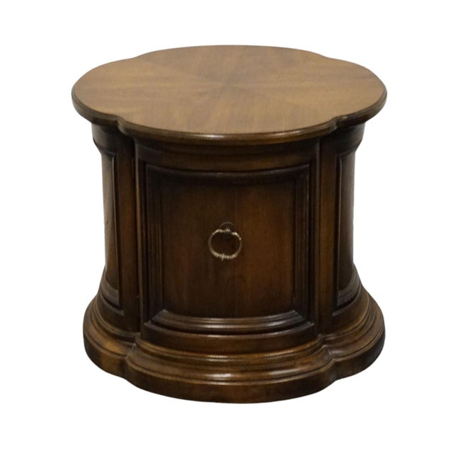 Italian Brandt Furniture Bookmatched Walnut Italian Provincial 24" Round Accent Storage End Table For Sale - Image 3 of 11