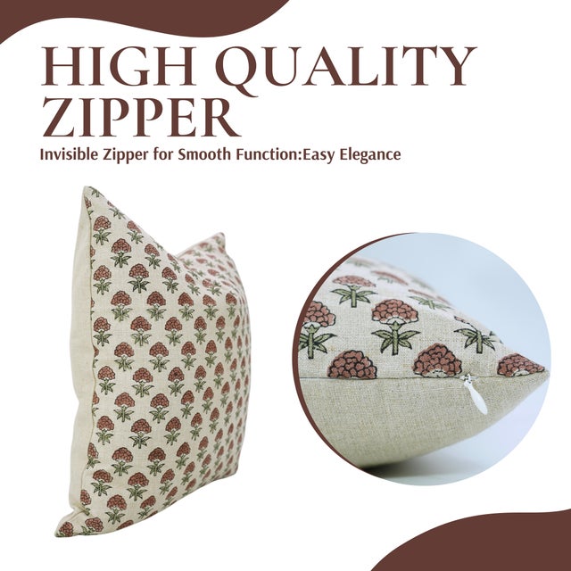 Fabdivine Handmade Block Print Pure Linen Pillow Covers 26x26 Inches – Strawberry Floral Cushion For Sale - Image 6 of 9