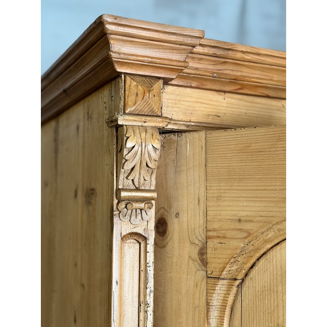 19th Century French Provincial Pine Armoire W/ Carved Details and Internal Drawers | Circa 1860 For Sale - Image 12 of 18