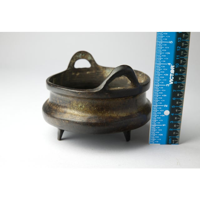 Metal Chinese Bronze Tripod Censer With Loop Handles, Apocryphal Xuande Mark, 19th–20th Century For Sale - Image 7 of 8