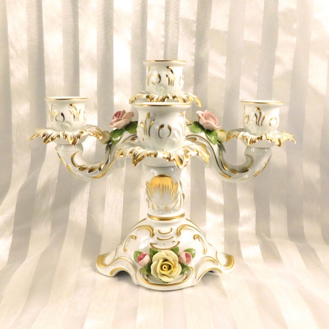 1930s Alboth and Kaiser Five Candle Candelabra With Dimensional Flowers # 26745 For Sale - Image 9 of 17