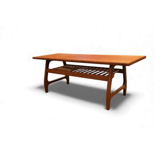 1970s Danish Coffee Table in Teak and Walnut with Magazine Shelf, 1960s For Sale - Image 5 of 15