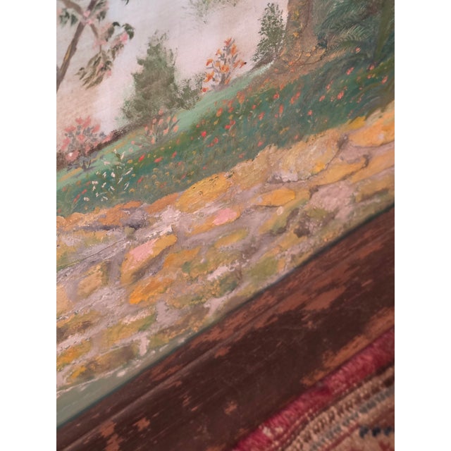 Unusual Folk Art Riverside Landscape Painting For Sale - Image 15 of 16