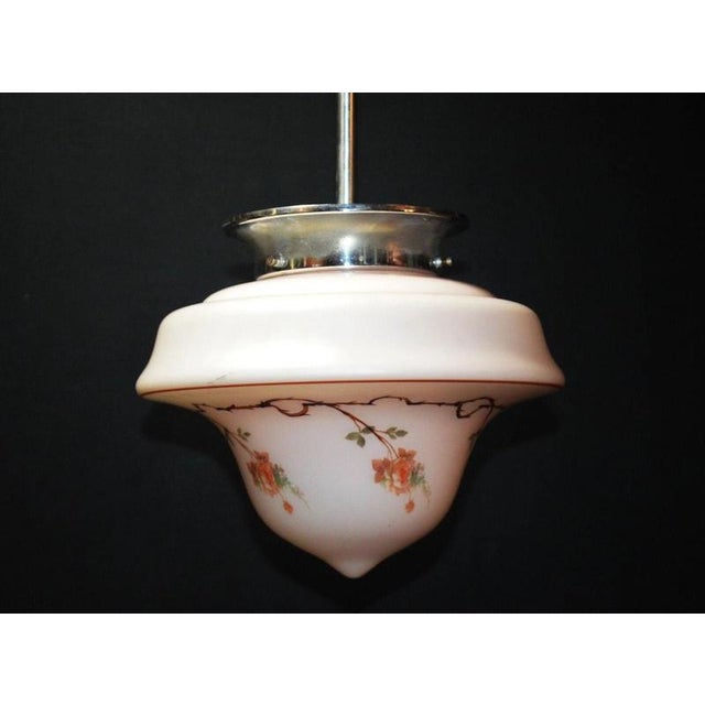 Art Deco Floral Glass Pendant Light with Chrome Fittings, 1930s For Sale - Image 11 of 14
