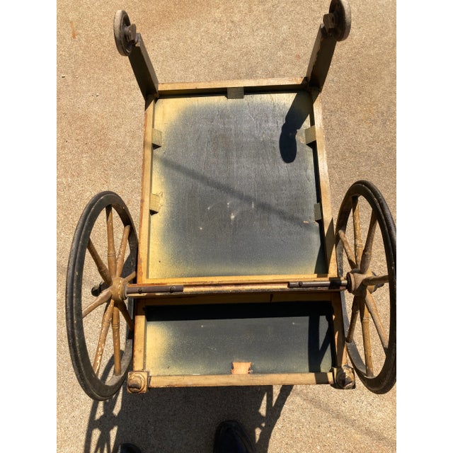 Early 20th Century Asian Style Bamboo Yellow Rolling Tea Bar Cart For Sale - Image 6 of 10