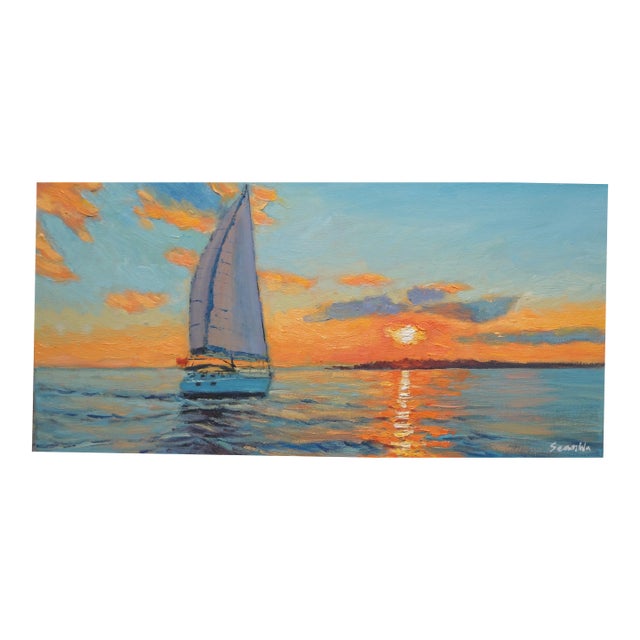 Original Oil Painting of Sailing For Sale