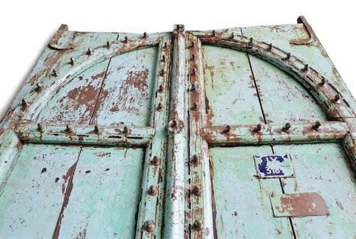 Antique Indian Turquoise Wood Doors Sculptural Wall Objects