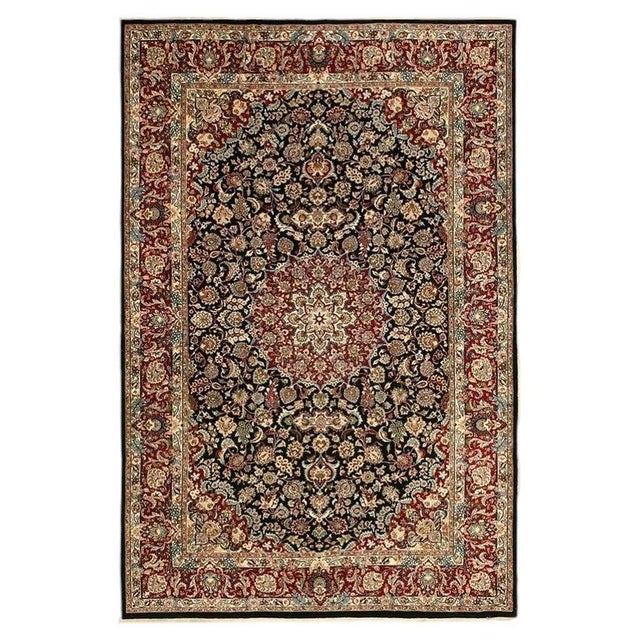 1940s Black Antique Floral Medallion Mashhad Khorassan Handknotted Wool Rug For Sale - Image 4 of 5