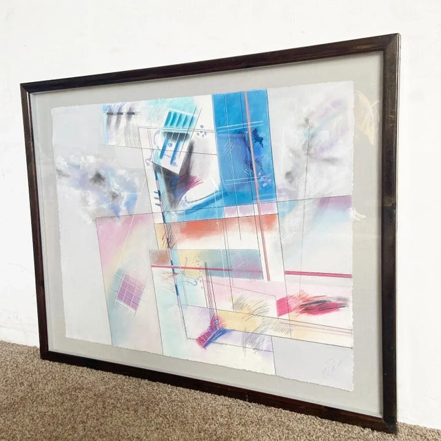 Postmodern Postmodern Abstract Framed and Signed Artwork by B. Fenton 1986 For Sale - Image 3 of 9