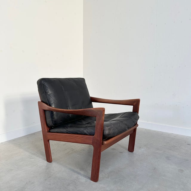 Black Leather Chair by Illum Wikkelso for Niels Eilersen, Denmark, 1960s For Sale - Image 9 of 9