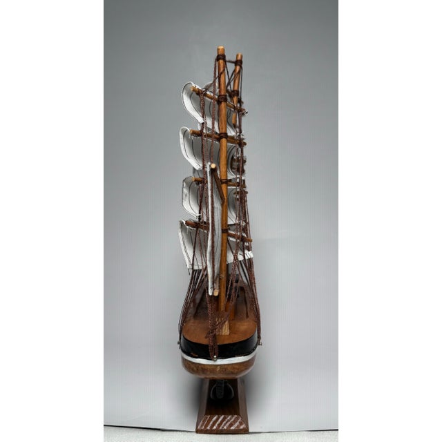 Vintage Americana Nautical Wooden Decorative Clipper Tall Ship Model, Black, White & Brown For Sale - Image 11 of 12