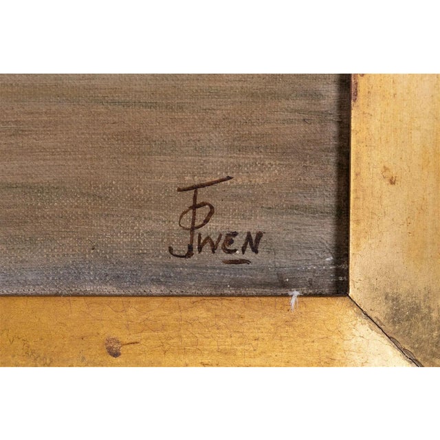 Signed early 20th century oil painting on canvas by UK artist Joel Owen (active 1892-1931). This idyllic scene depicts a...