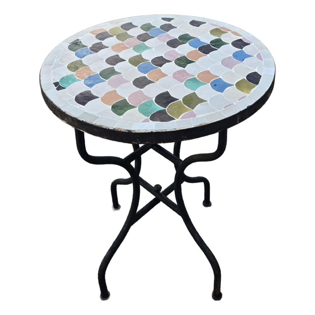 24” Colorful Handcrafted Moroccan Mosaic Table / Fish Scale Style For Sale
