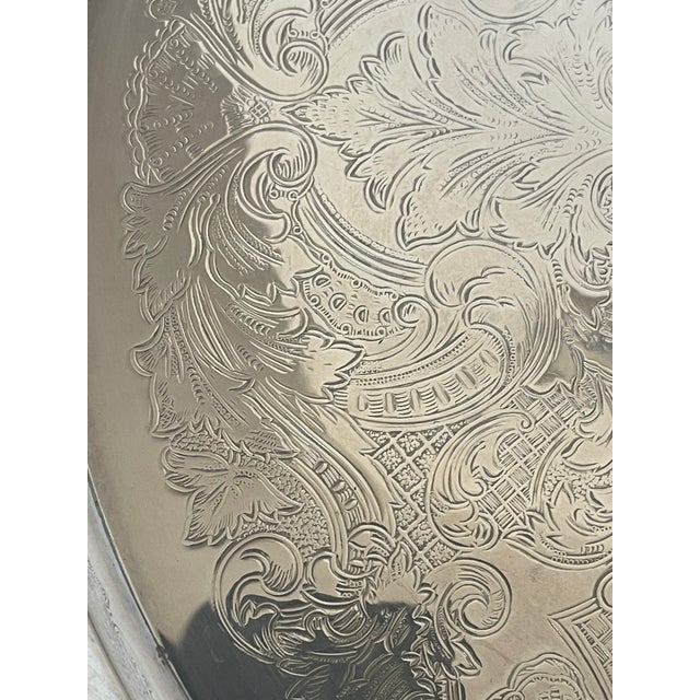 1940s 15” Round Silverplate Ornate Platter Salver For Sale - Image 4 of 7