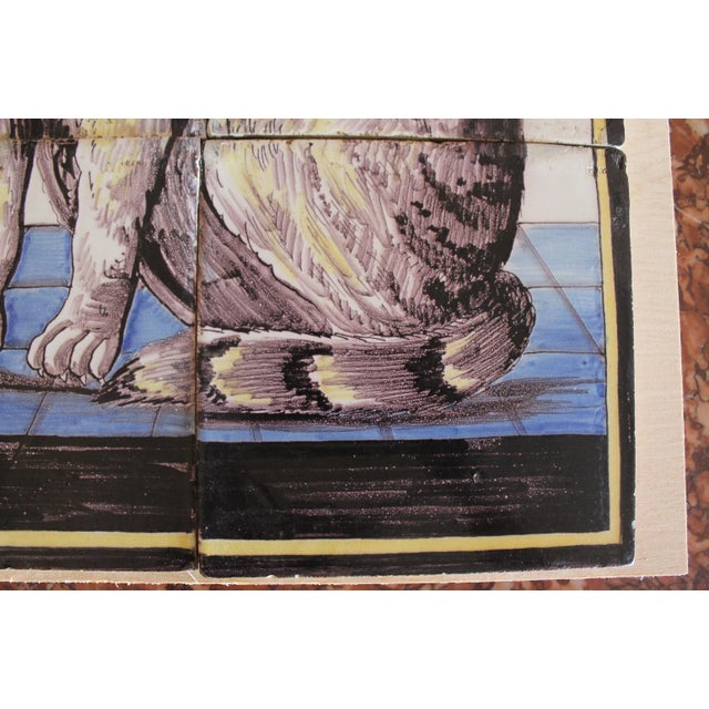 Eggplant Antique Delft Tile Cat: A Six Tile Panel For Sale - Image 8 of 12