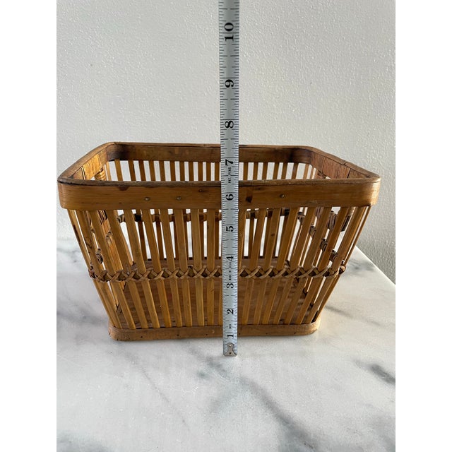 Wood Mid 20th Century Rustic Bamboo Basket Bin For Sale - Image 7 of 8