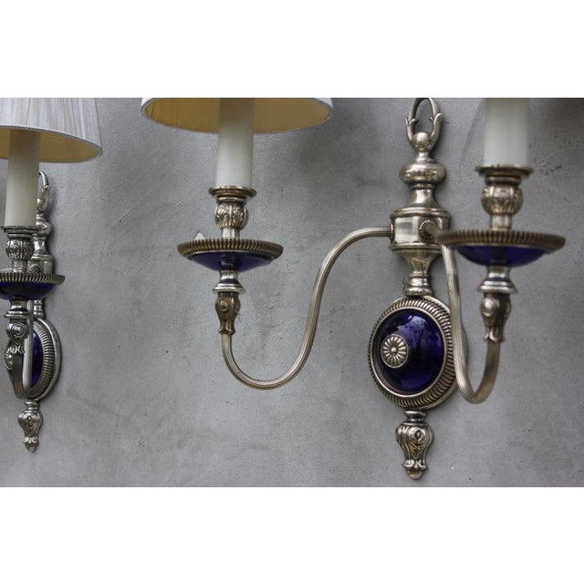 Blue French Art Nouveau Wall Sconces in Cobalt Blue Glass, 1940s, Set of 2 For Sale - Image 8 of 11