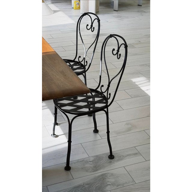 Set of Two French Wrought Iron Garden Chairs Circa 1960s W/ Heart Backs For Sale - Image 4 of 6