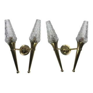 Pair of French Maison Jansen Brass Two-Armed Wall Sconces For Sale
