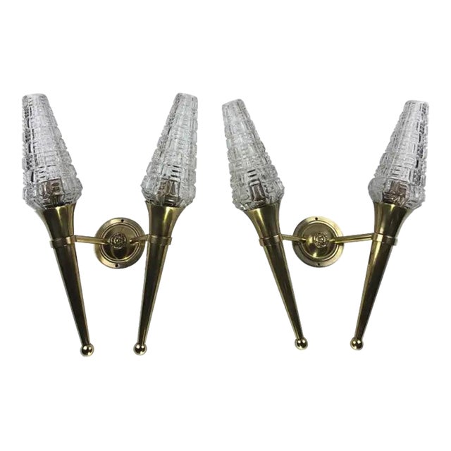 Pair of French Maison Jansen Brass Two-Armed Wall Sconces For Sale