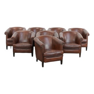 Club Chairs in Cowhide Leather, Set of 10 For Sale
