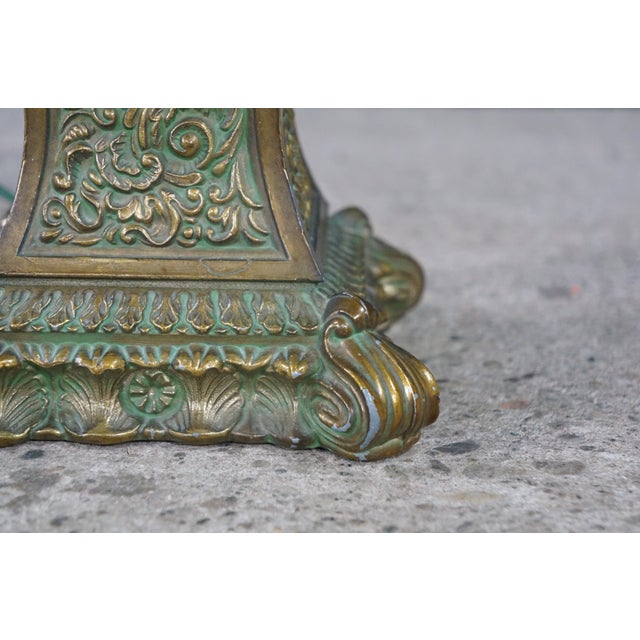 Metal Vintage Gilt Bronze Neoclassical Corinthian Column Table Lamp Verdigris Patina For Sale - Image 7 of 16