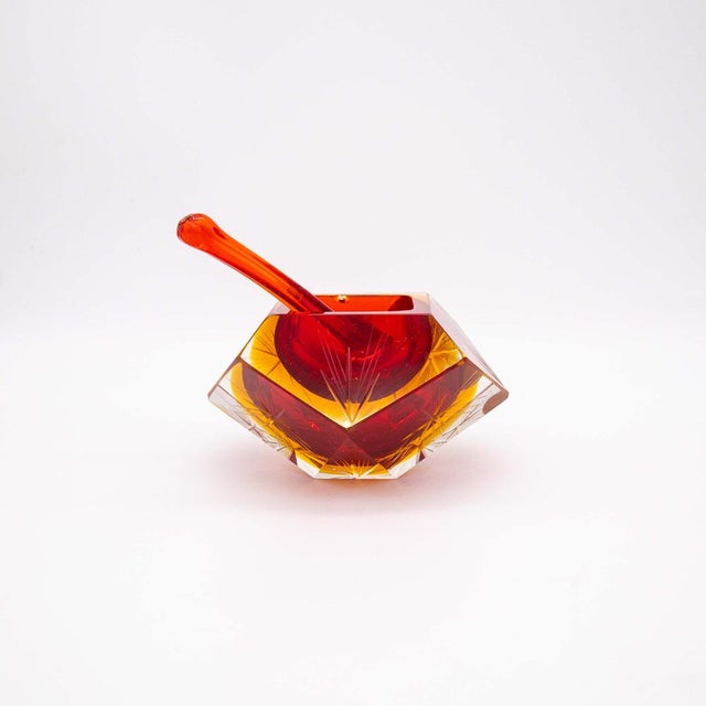 Red Yellow Sommerso Murano Glass Ashtray by Bucella Cristalli, 1950s For Sale - Image 4 of 8