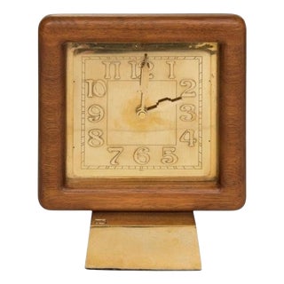 Mid-Century Teak and Gilt Bronze Table Clock, 1960 For Sale
