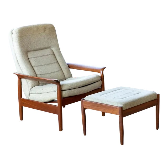 Danish Modern Teak Lounge Chair With Ottoman, Denmark, Circa 1970 For Sale
