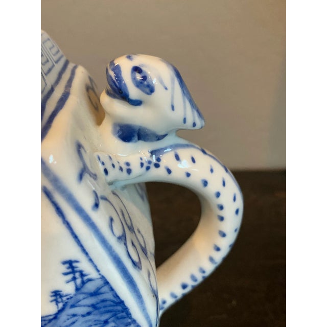 Vintage Chinoiserie Blue and White Porcelain Tea Pots - a Pair For Sale - Image 11 of 13