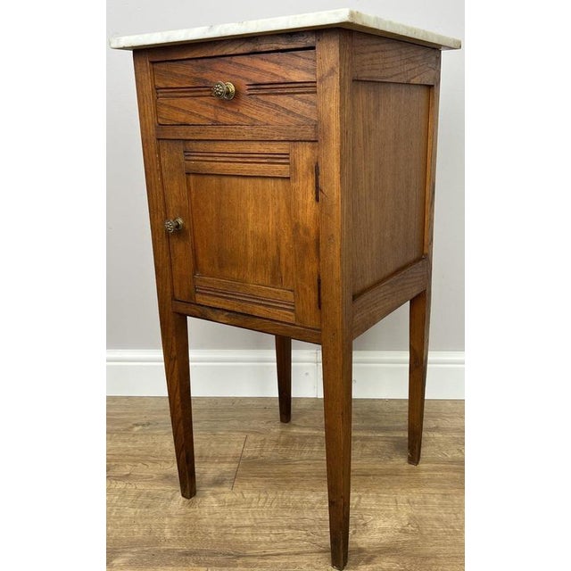 Antique French Oak Bedside Table with Marble Top For Sale - Image 3 of 12