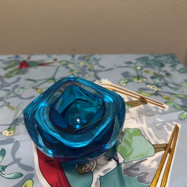 Vintage Small Faceted Art Glass Bowl - Flavio Poli Murano Style - Cobalt Blue For Sale - Image 4 of 6